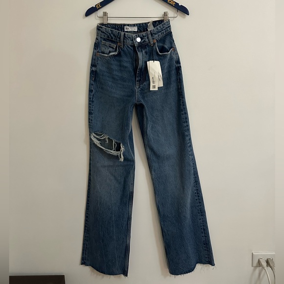 Zara high-waisted , wide leg blue jeans , size 4 / 27 - Picture 1 of 3